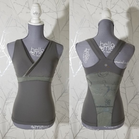 Lululemon Gray Luon Deep V Athletic Tank Mesh Back - Picture 1 of 4